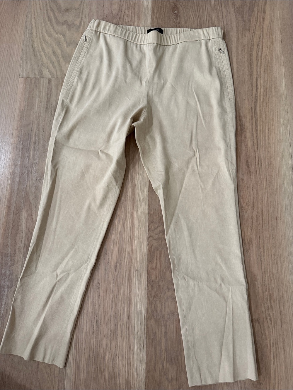 Theory Organic Crunch Wash Linen Blend Pull On Crop Pants Beige Tan Size 4